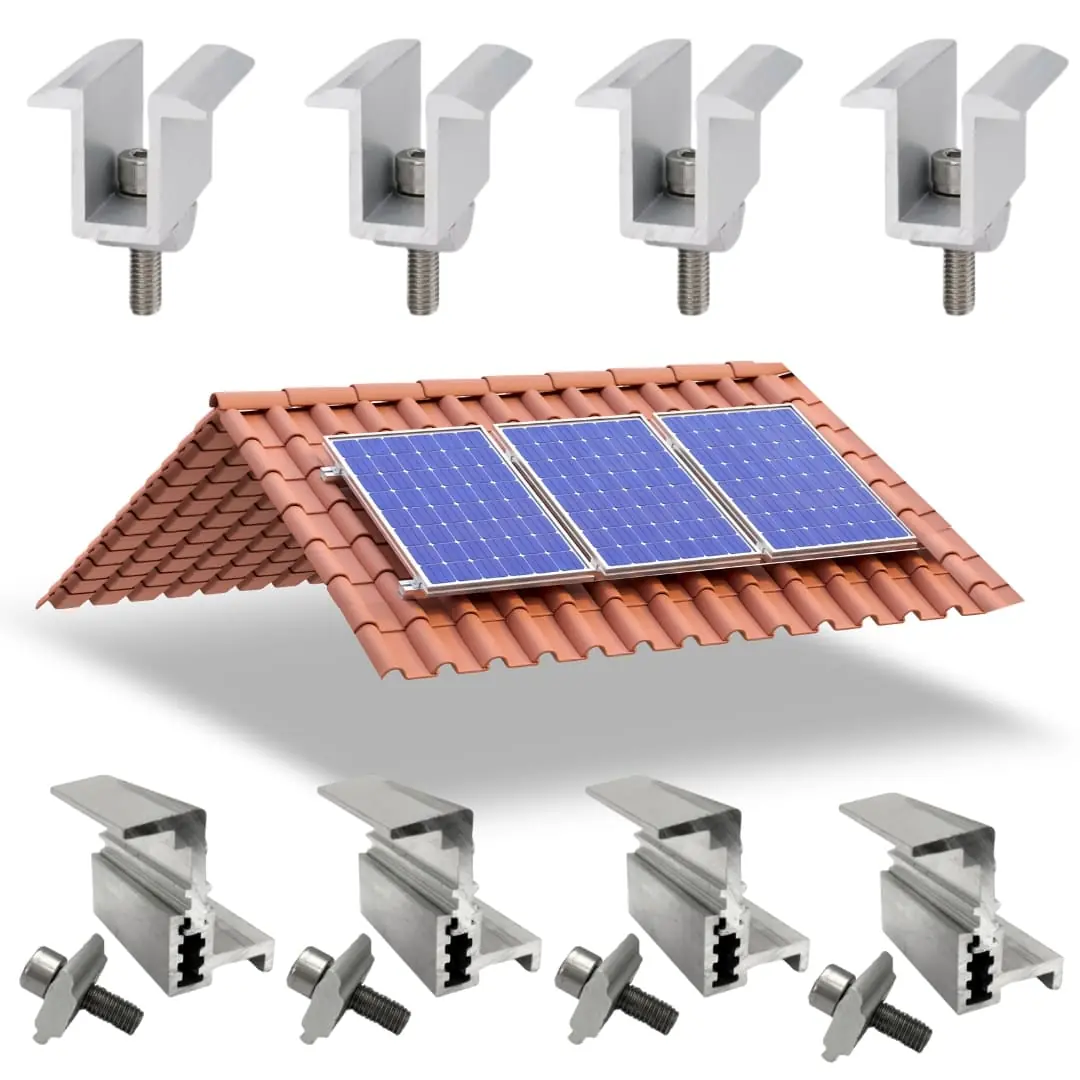 Kit Fixador Grampo Final E Intermediário Linha C Para 03 Placas Painel Solar Alumínio E Inox | Perfil Master