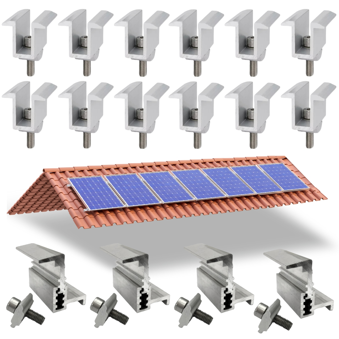 Kit Fixador Grampo Final E Intermediário Linha C Para 07 Placas Painel Solar Alumínio E Inox | Perfil Master