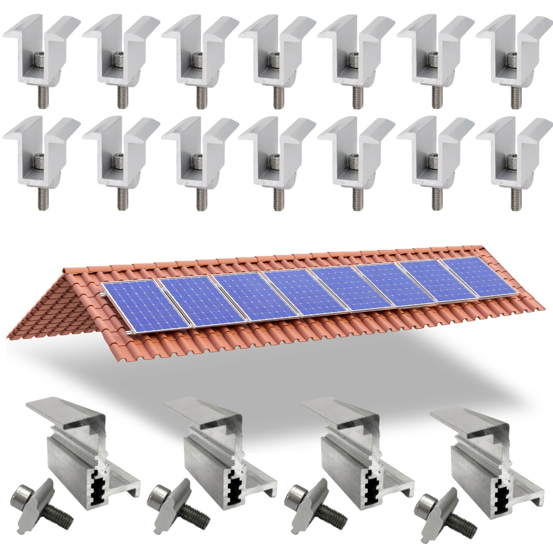 Kit Fixador Grampo Final E Intermediário Linha C Para 08 Placas Painel Solar Alumínio E Inox | Perfil Master