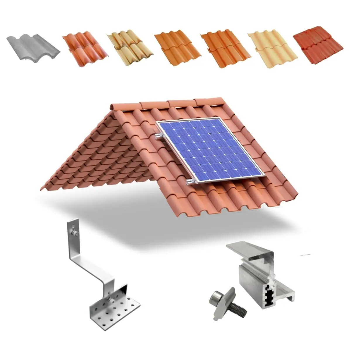 Kit Estrutura Suporte Fixador Linha C Para 01 Placa Solar Alumínio E Inox Telha Cerâmica E Cimento | Perfil Master