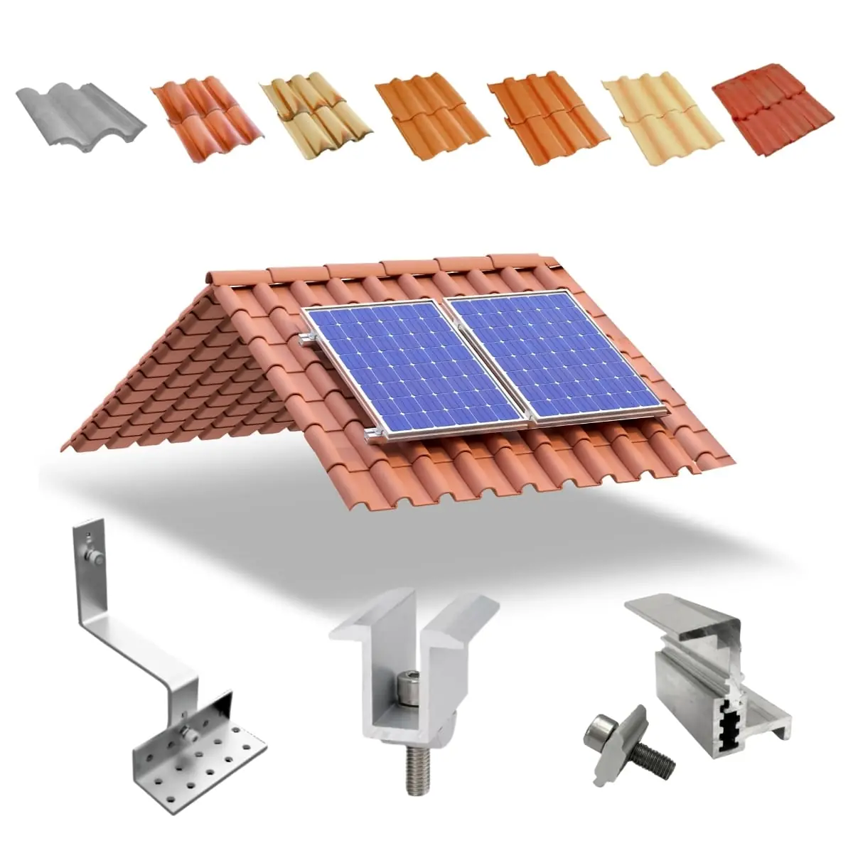 Kit Estrutura Suporte Fixador Linha C Para 02 Placas Solar Alumínio E Inox Telha Cerâmica E Cimento | Perfil Master