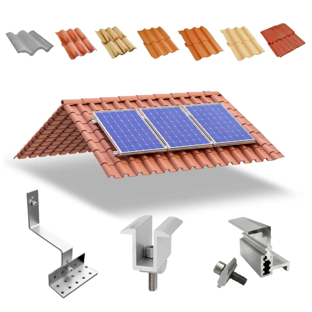 Kit Estrutura Suporte Fixador Linha C Para 03 Placas Solar Alumínio E Inox Telha Cerâmica E Cimento | Perfil Master