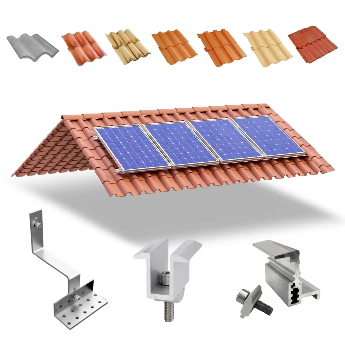 Kit Estrutura Suporte Fixador Linha C Para 04 Placas Solar Alumínio E Inox Telha Cerâmica E Cimento | Perfil Master