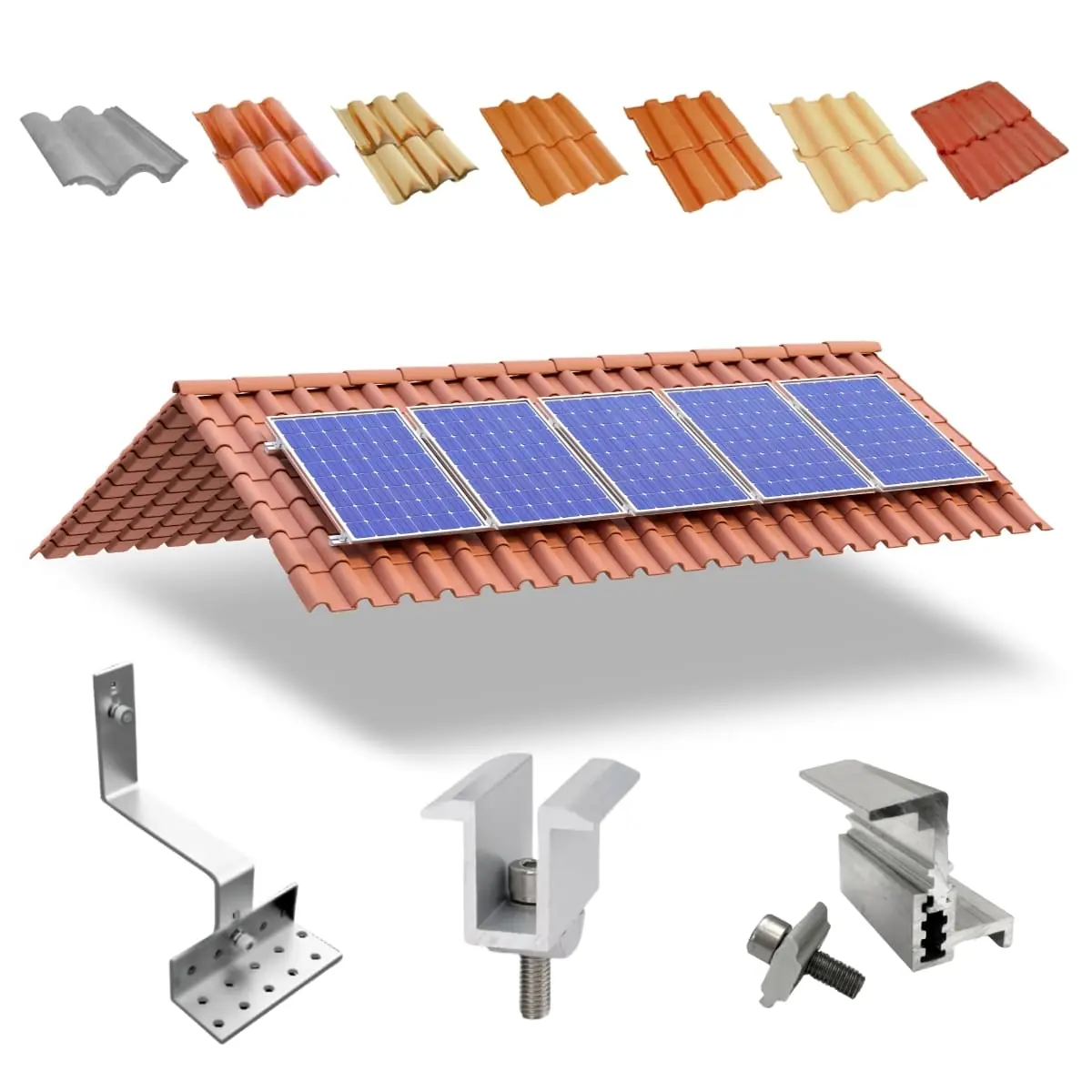 Kit Estrutura Suporte Fixador Linha C Para 05 Placas Solar Alumínio E Inox Telha Cerâmica E Cimento | Perfil Master