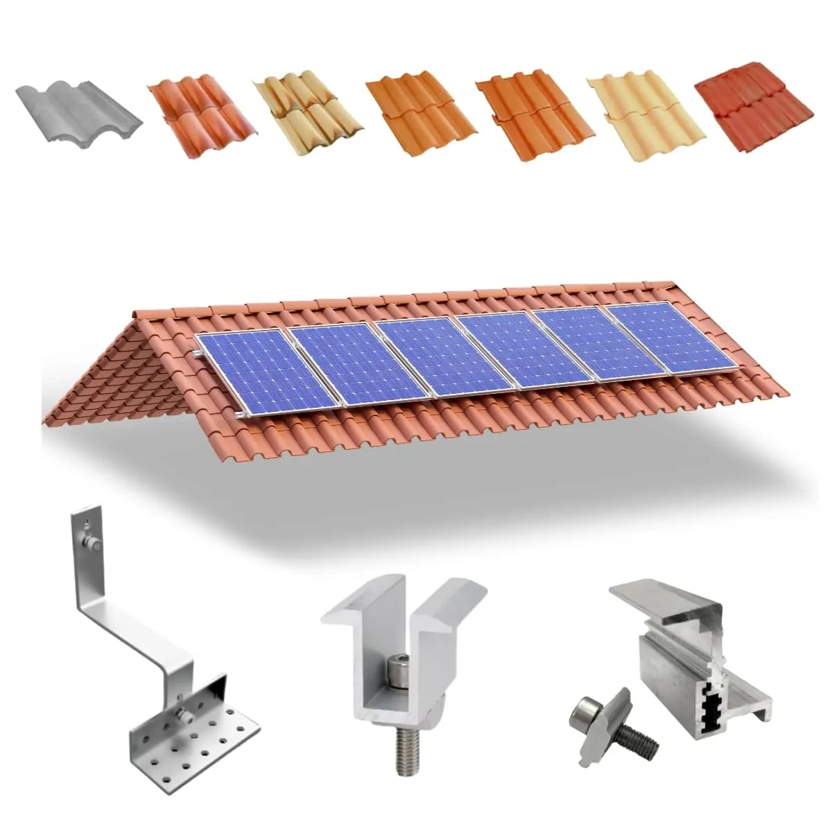 Kit Estrutura Suporte Fixador Linha C Para 06 Placas Solar Alumínio E Inox Telha Cerâmica E Cimento | Perfil Master