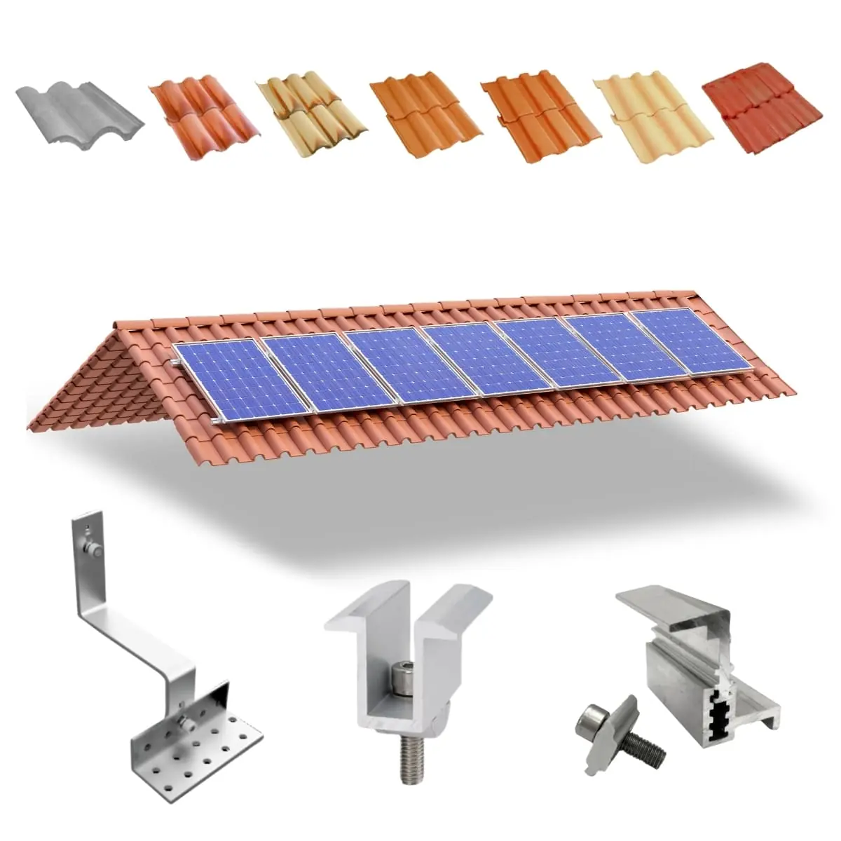 Kit Estrutura Suporte Fixador Linha C Para 07 Placas Solar Alumínio E Inox Telha Cerâmica E Cimento | Perfil Master