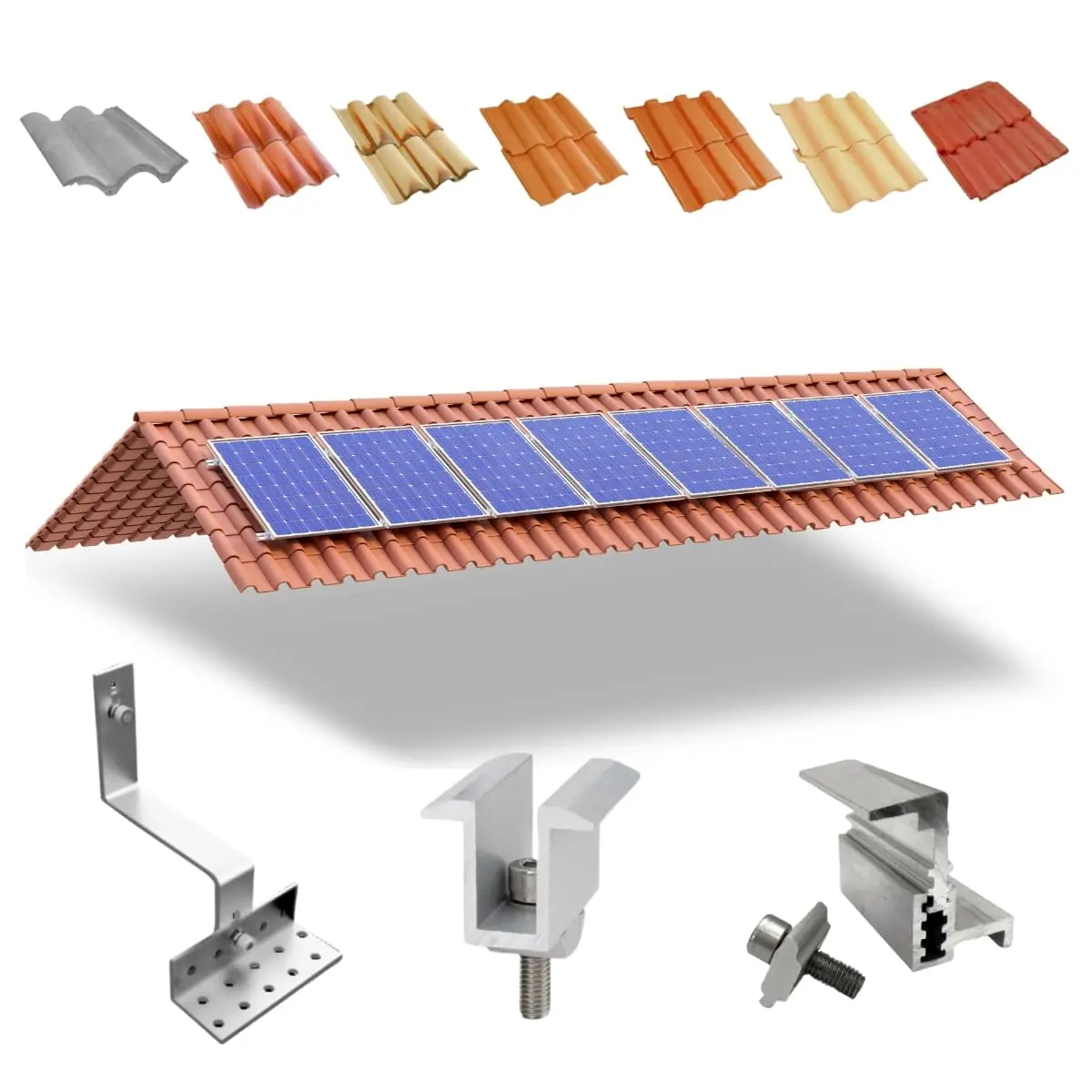 Kit Estrutura Suporte Fixador Linha C Para 08 Placas Solar Alumínio E Inox Telha Cerâmica E Cimento | Perfil Master