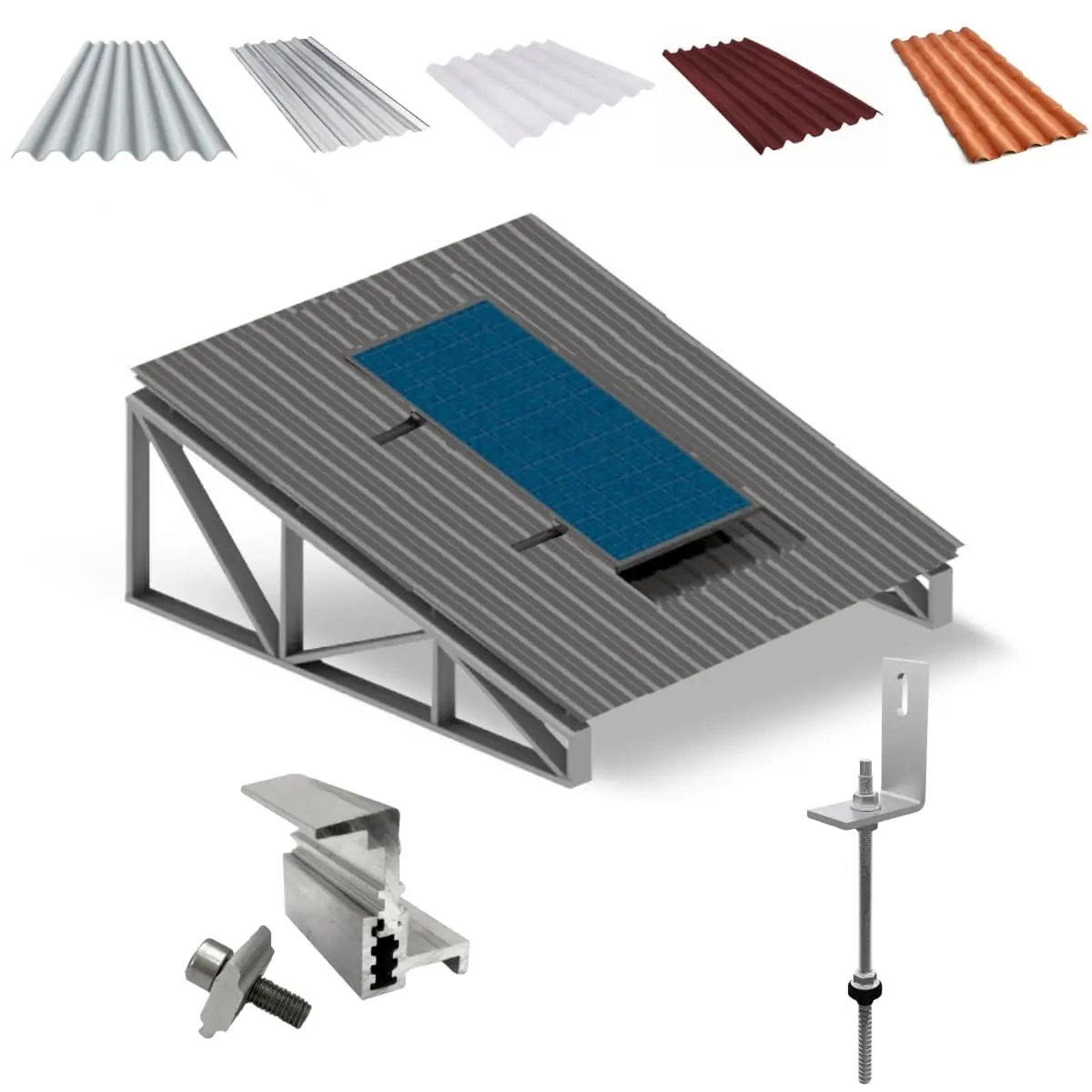 Kit Estrutura Suporte Fixador Linha C P/ 1 Placa Solar Alumínio Inox Telha Fibro Ondulada Viga Metálica | Perfil Master