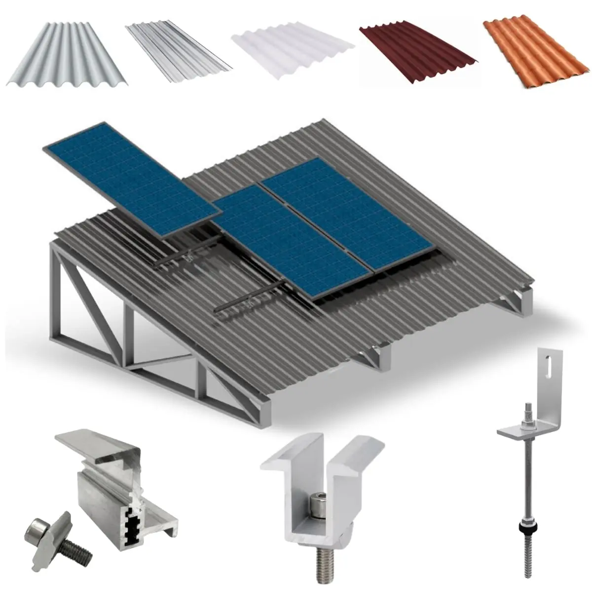 Kit Estrutura Suporte Fixador Linha C P/ 3 Placas Solar Alumínio Inox Telha Fibro Ondulada Viga Metálica | Perfil Master
