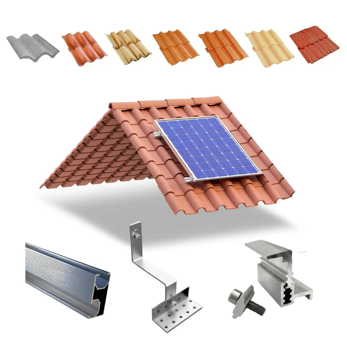 Kit Estrutura Fixador Linha C 1,20m Para 01 Placa Painel Solar Alumínio E Inox | Telha Cerâmica Cimento | Perfil Master