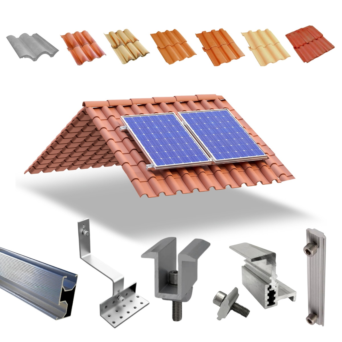 Kit Estrutura Fixador Linha C 1,20m Para 02 Placas Painel Solar Alumínio E Inox | Telha Cerâmica Cimento | Perfil Master