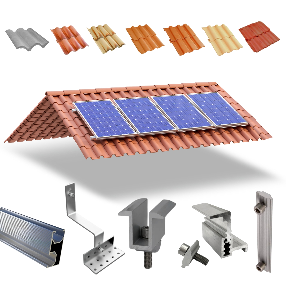 Kit Estrutura Fixador Linha C 1,20m Para 04 Placas Painel Solar Alumínio E Inox | Telha Cerâmica Cimento | Perfil Master