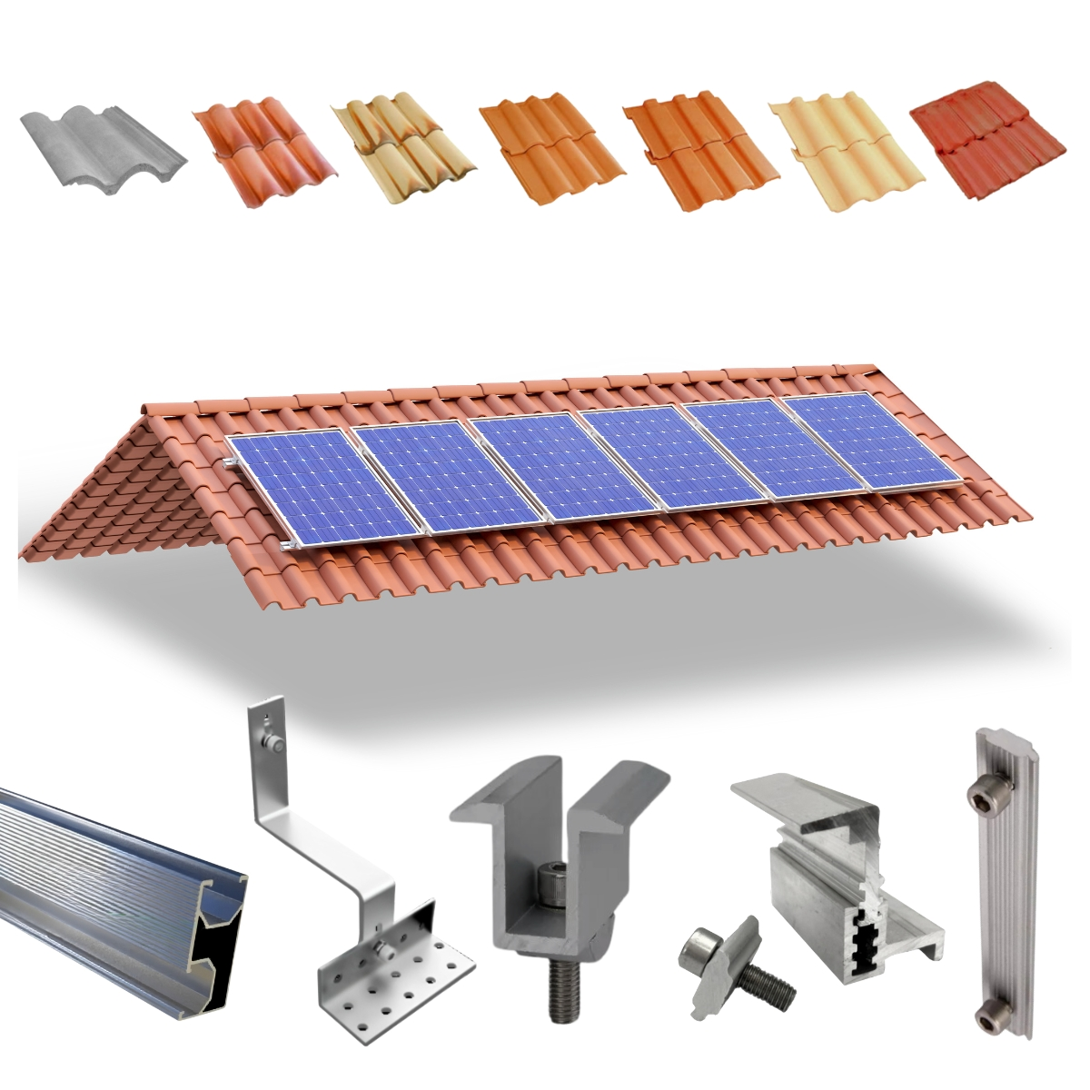 Kit Estrutura Fixador Linha C 1,20m Para 06 Placas Painel Solar Alumínio E Inox | Telha Cerâmica Cimento | Perfil Master