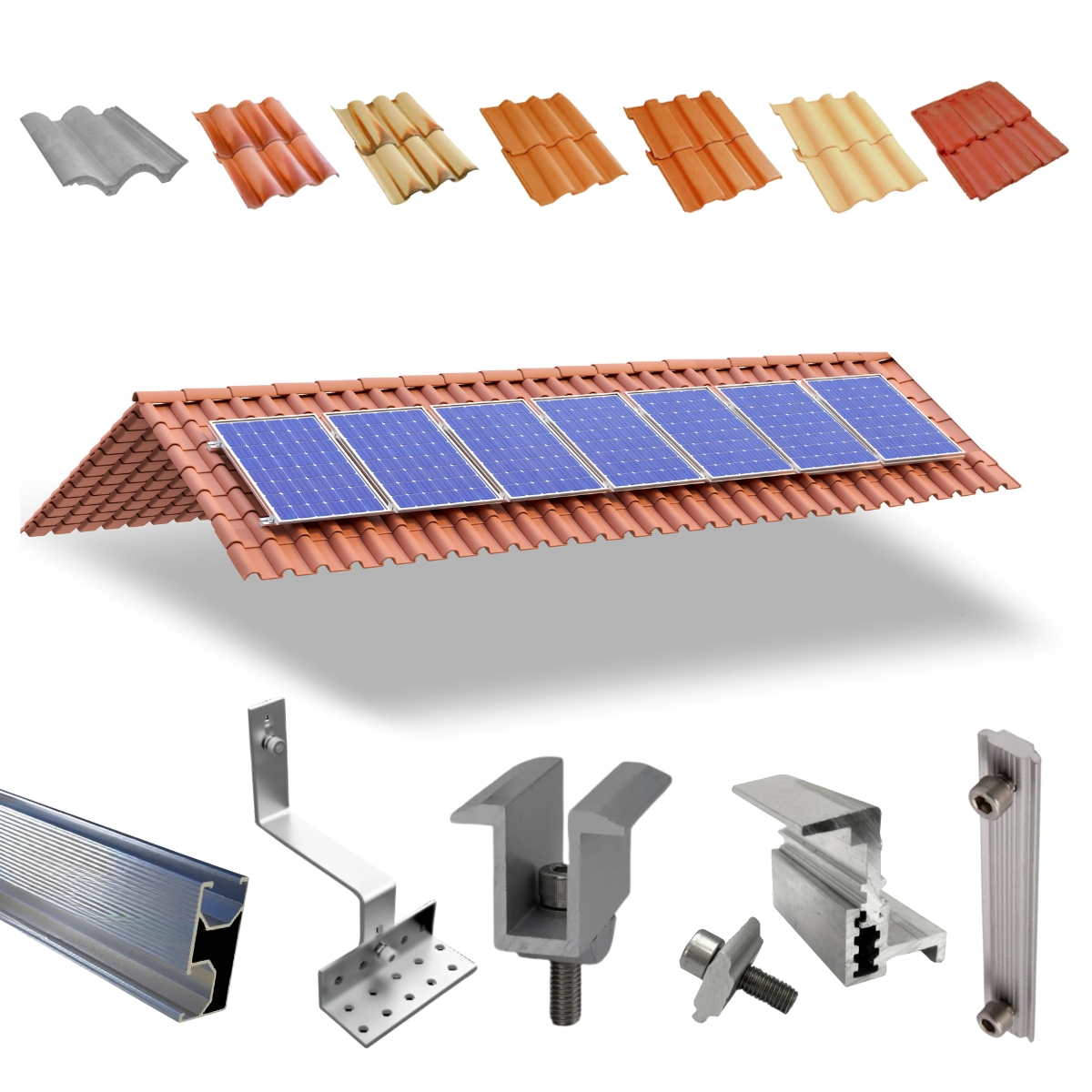 Kit Estrutura Fixador Linha C 1,20m Para 07 Placas Painel Solar Alumínio E Inox | Telha Cerâmica Cimento | Perfil Master