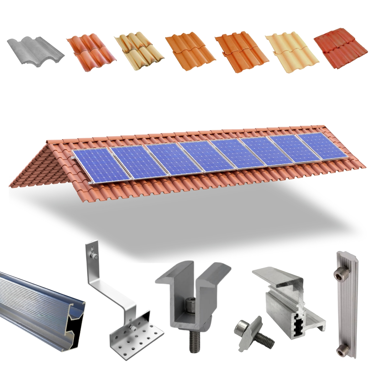 Kit Estrutura Fixador Linha C 1,20m Para 08 Placas Painel Solar Alumínio E Inox | Telha Cerâmica Cimento | Perfil Master