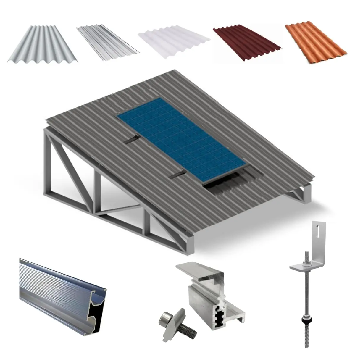 Kit Estrutura Fixador Linha C 1,20m Para 1 Placa Solar Alumínio Inox Telha Fibro Ondulada Viga Metálica | Perfil Master