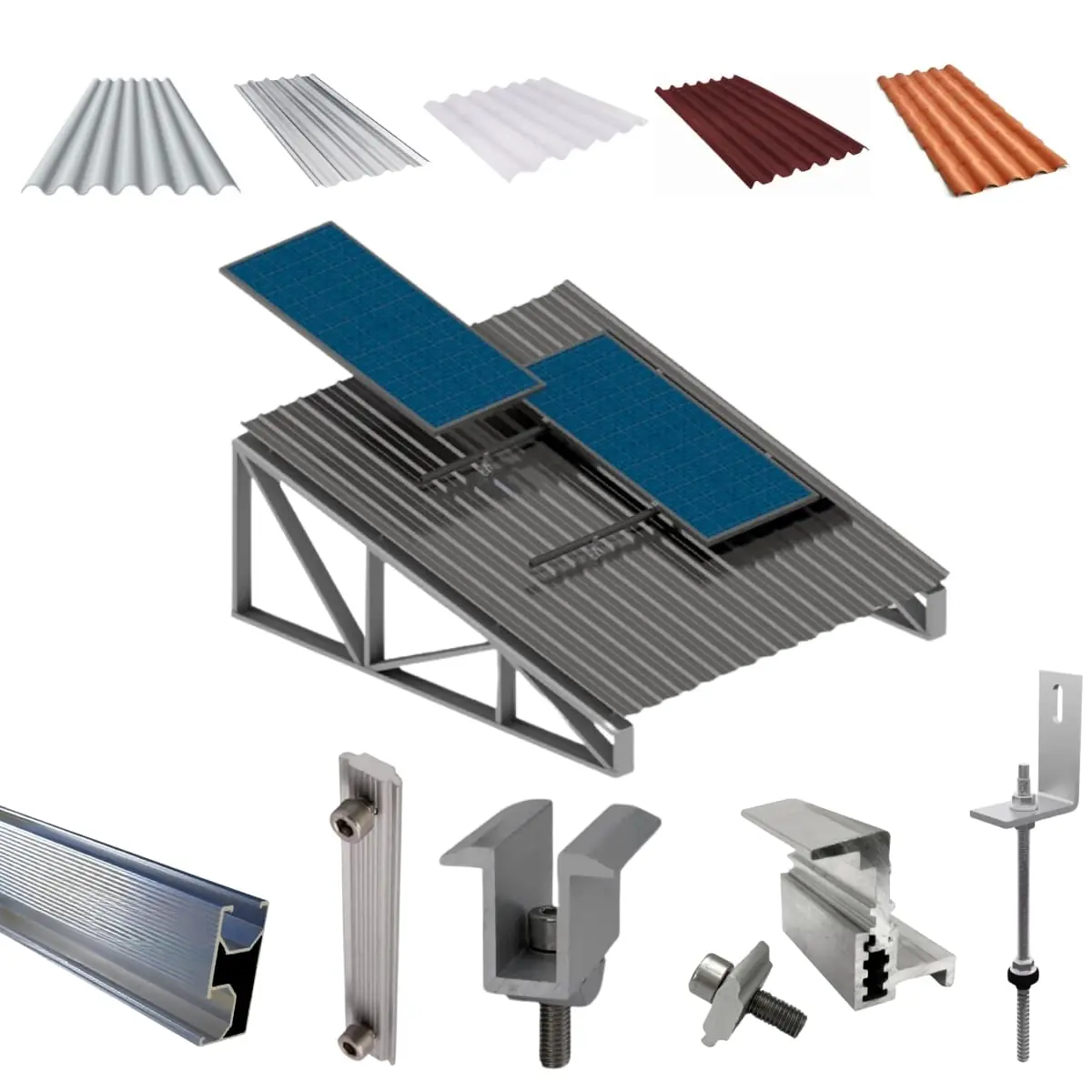 Kit Estrutura Fixador Linha C 1,20m Para 2 Placas Solar Alumínio Inox Telha Fibro Ondulada Viga Metálica | Perfil Master