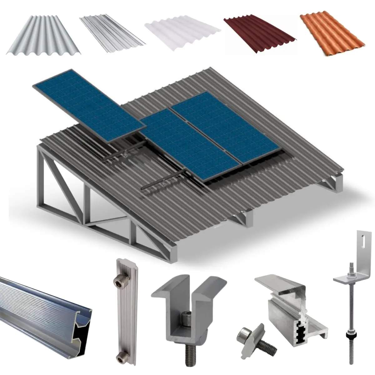 Kit Estrutura Fixador Linha C 1,20m Para 3 Placas Solar Alumínio Inox Telha Fibro Ondulada Viga Metálica | Perfil Master