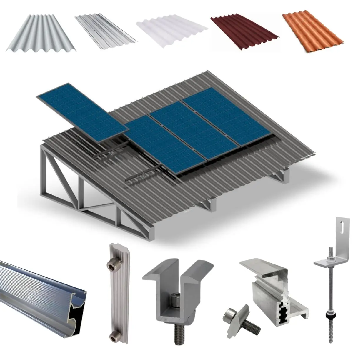 Kit Estrutura Fixador Linha C 1,20m Para 4 Placas Solar Alumínio Inox Telha Fibro Ondulada Viga Metálica | Perfil Master