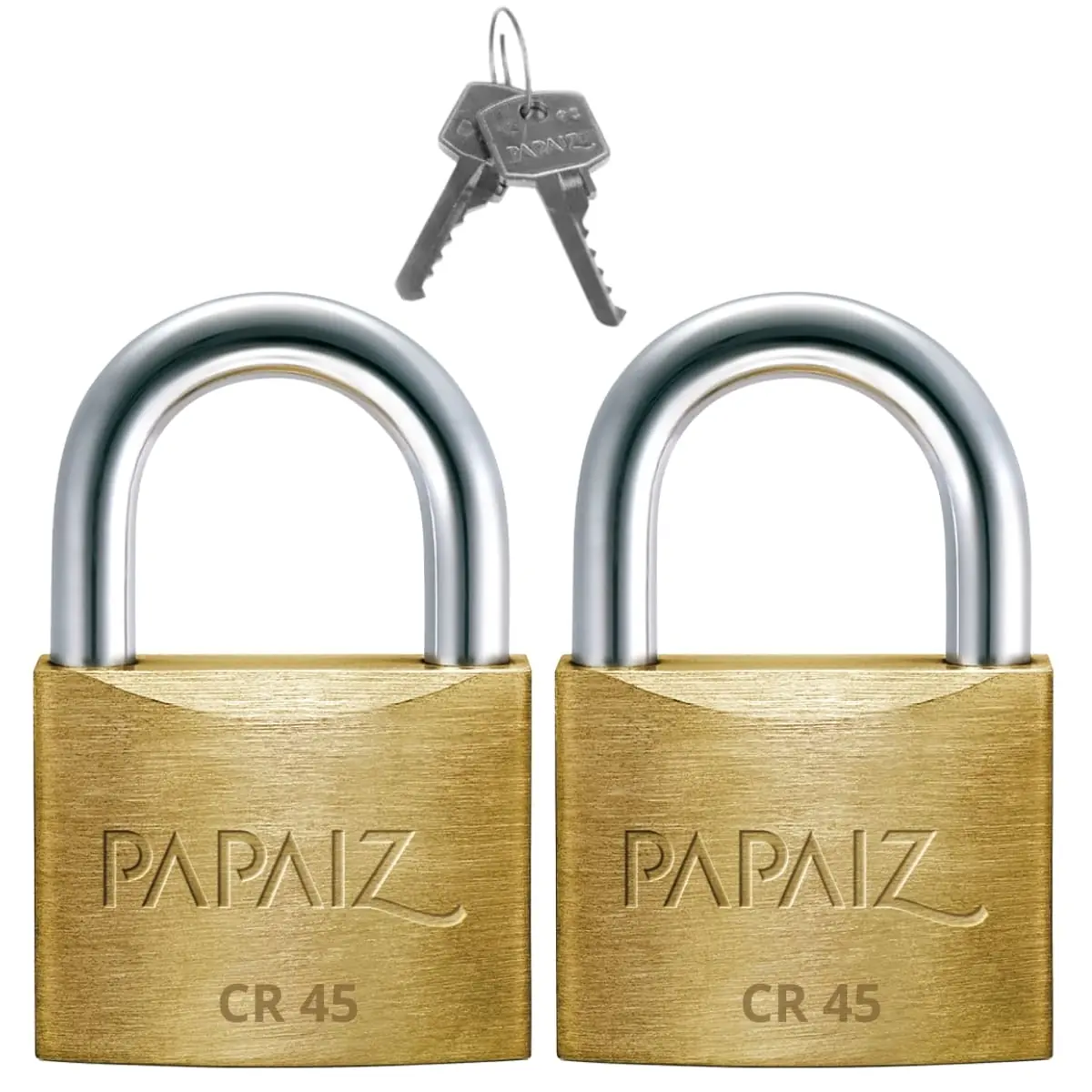 Cadeado Médio 45mm Haste Curta Latão Maciço Dourado Com Chave | Papaiz | Kit 02 Un