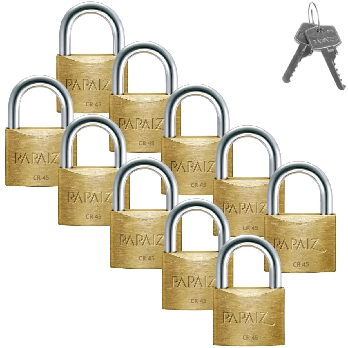 Cadeado Médio 45mm Haste Curta Latão Maciço Dourado Com Chave | Papaiz | Kit 10 Un