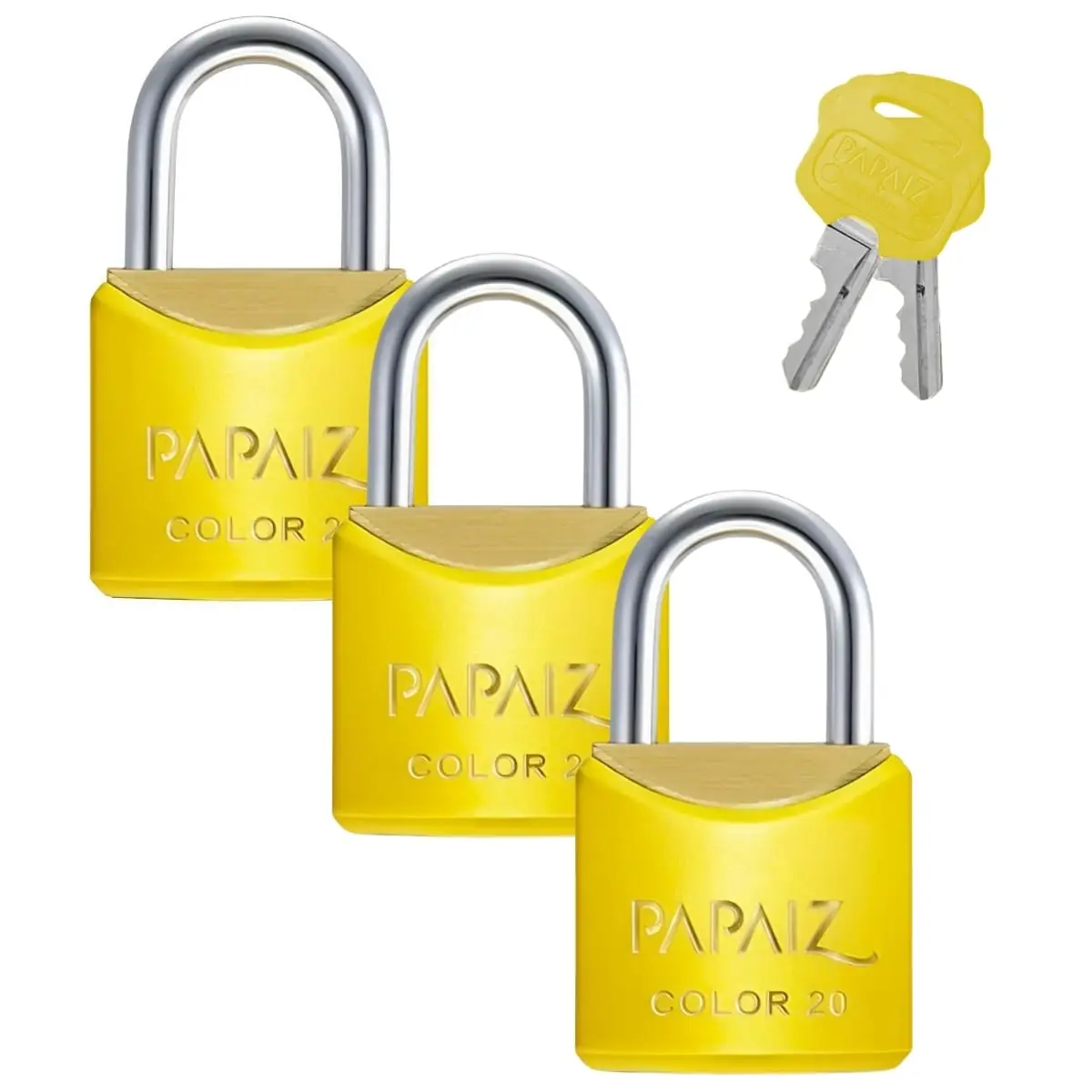 Cadeado Pequeno 20mm Haste Curta Latão Maciço Amarelo Com Chave | Papaiz | Kit 03 Un
