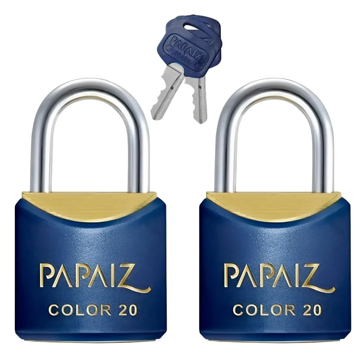 Cadeado Pequeno 20mm Haste Curta Latão Maciço Azul Com Chave | Papaiz | Kit 02 Un