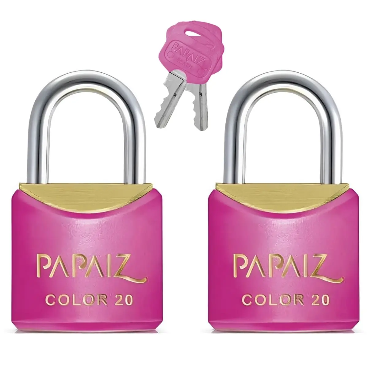 Cadeado Pequeno 20mm Haste Curta Latão Maciço Rosa Com Chave | Papaiz | Kit 02 Un
