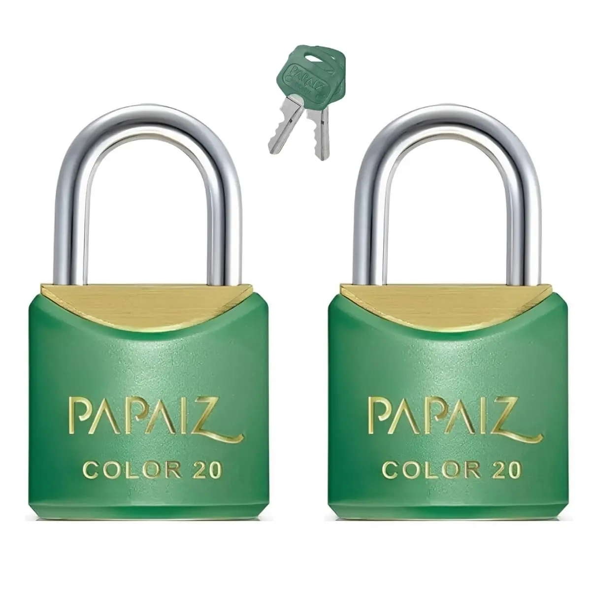 Cadeado Pequeno 20mm Haste Curta Latão Maciço Verde Com Chave | Papaiz | Kit 02 Un