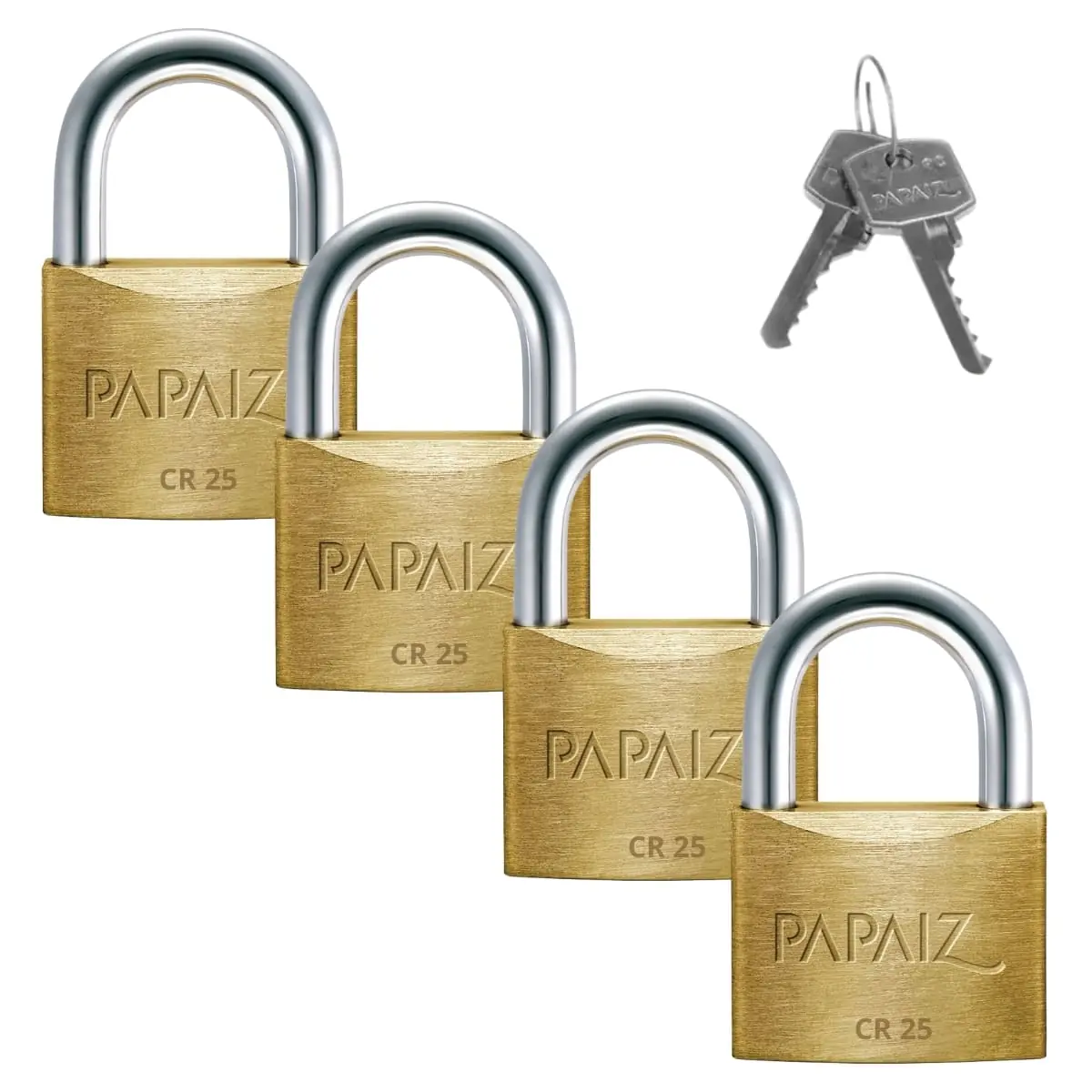 Cadeado Pequeno 25mm Haste Curta Latão Maciço Dourado Com Chave | Papaiz | Kit 04 Un