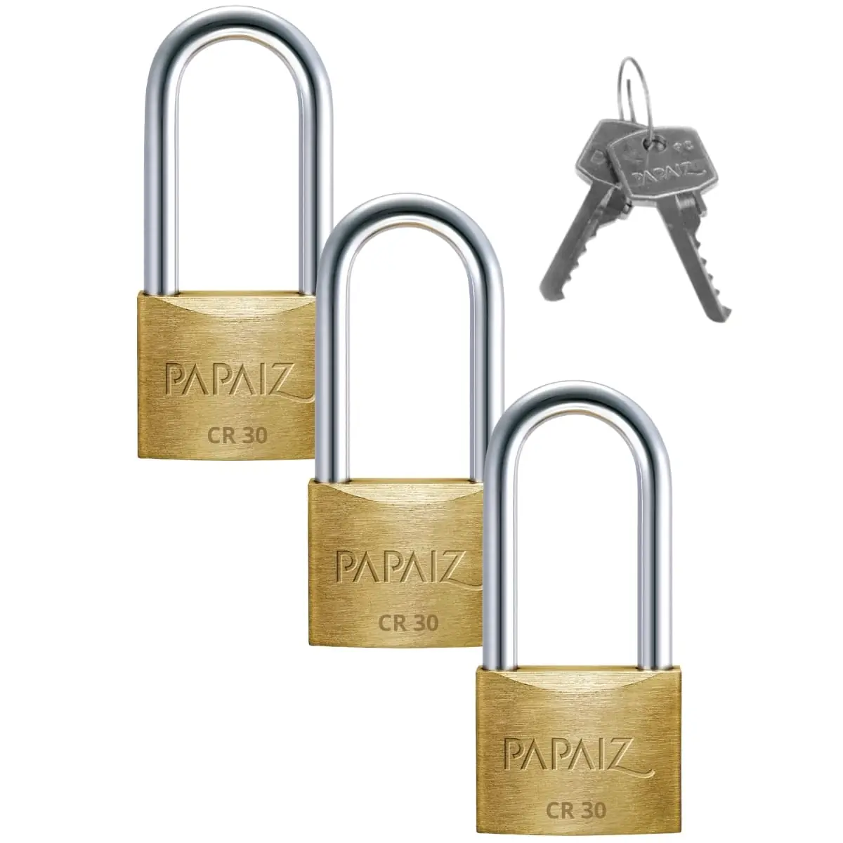 Cadeado Pequeno 30mm Haste Longa Latão Maciço Dourado Com Chave | Papaiz | Kit 03 Un
