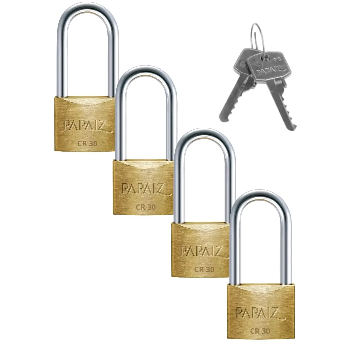 Cadeado Pequeno 30mm Haste Longa Latão Maciço Dourado Com Chave | Papaiz | Kit 04 Un