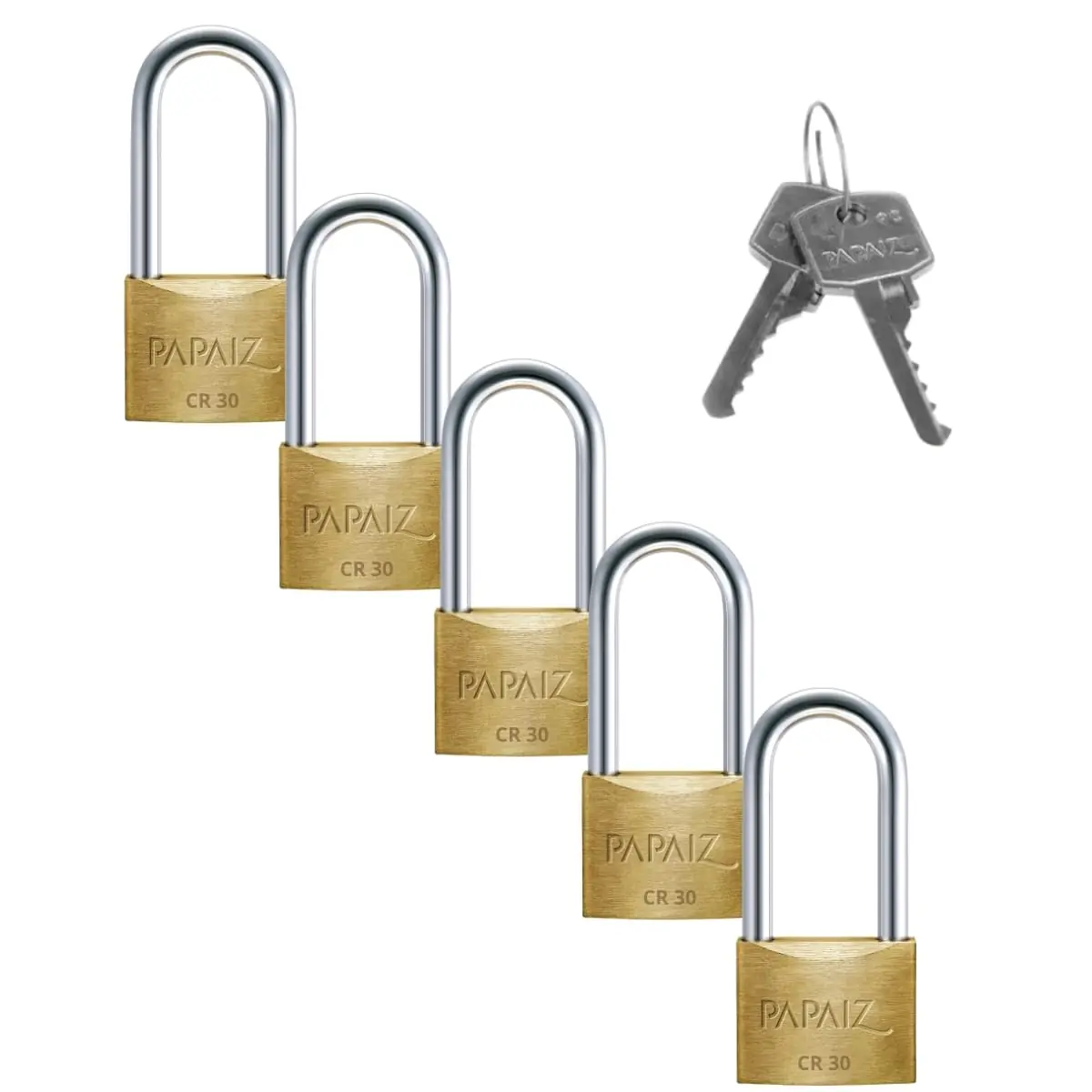 Cadeado Pequeno 30mm Haste Longa Latão Maciço Dourado Com Chave | Papaiz | Kit 05 Un