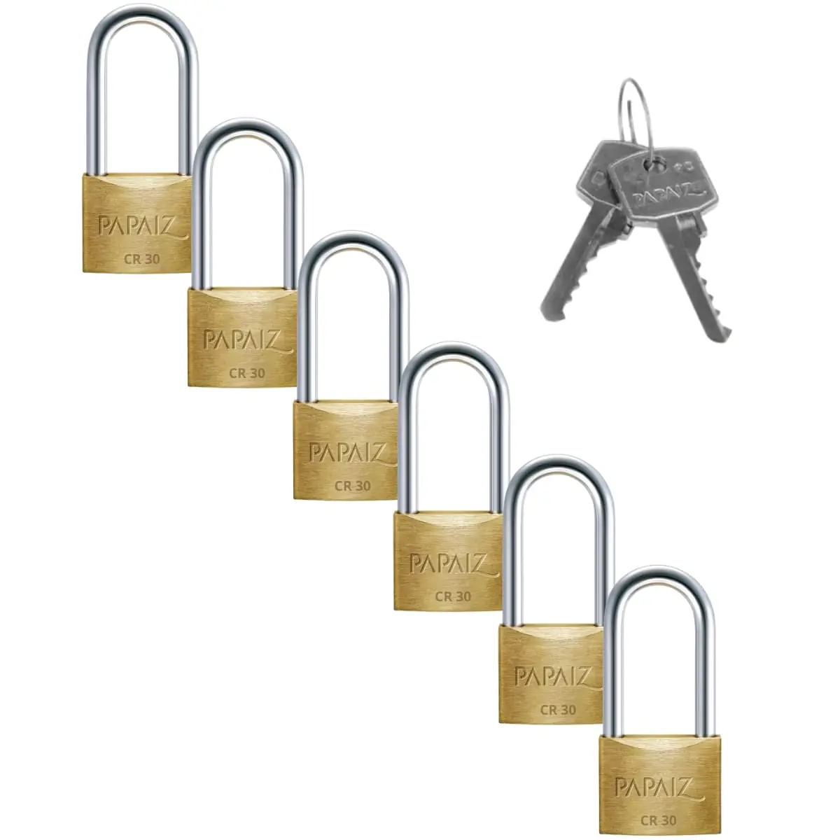 Cadeado Pequeno 30mm Haste Longa Latão Maciço Dourado Com Chave | Papaiz | Kit 06 Un