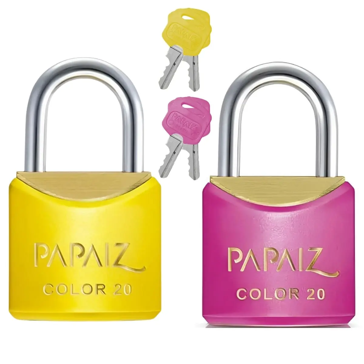 Cadeado Pequeno 20mm Haste Curta Latão Maciço Com Chave Colors | Papaiz | Kit 2 Un