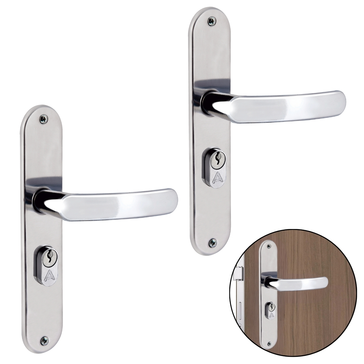 Fechadura Para Porta Externa Perfil Aredondado Aço Inox Polido Cromado | Aliança | Kit 02 Un