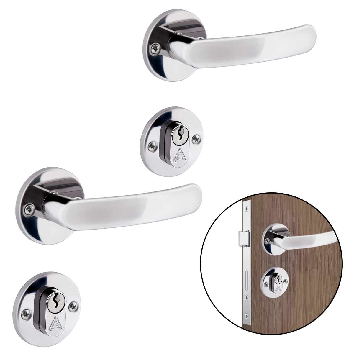Fechadura Para Porta Externa Perfil Redondo Aço Inox Polido Cromado | Aliança | Kit 02 Un