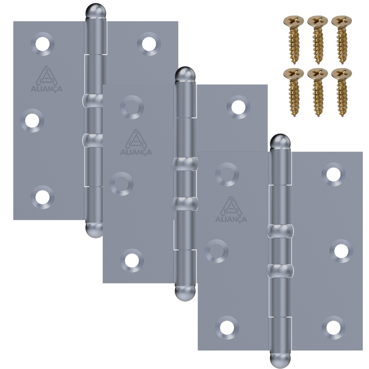 Dobradiça Para Porta Portão Madeira Aço Zincado Pino Bola | Aliança | Kit 03 Un