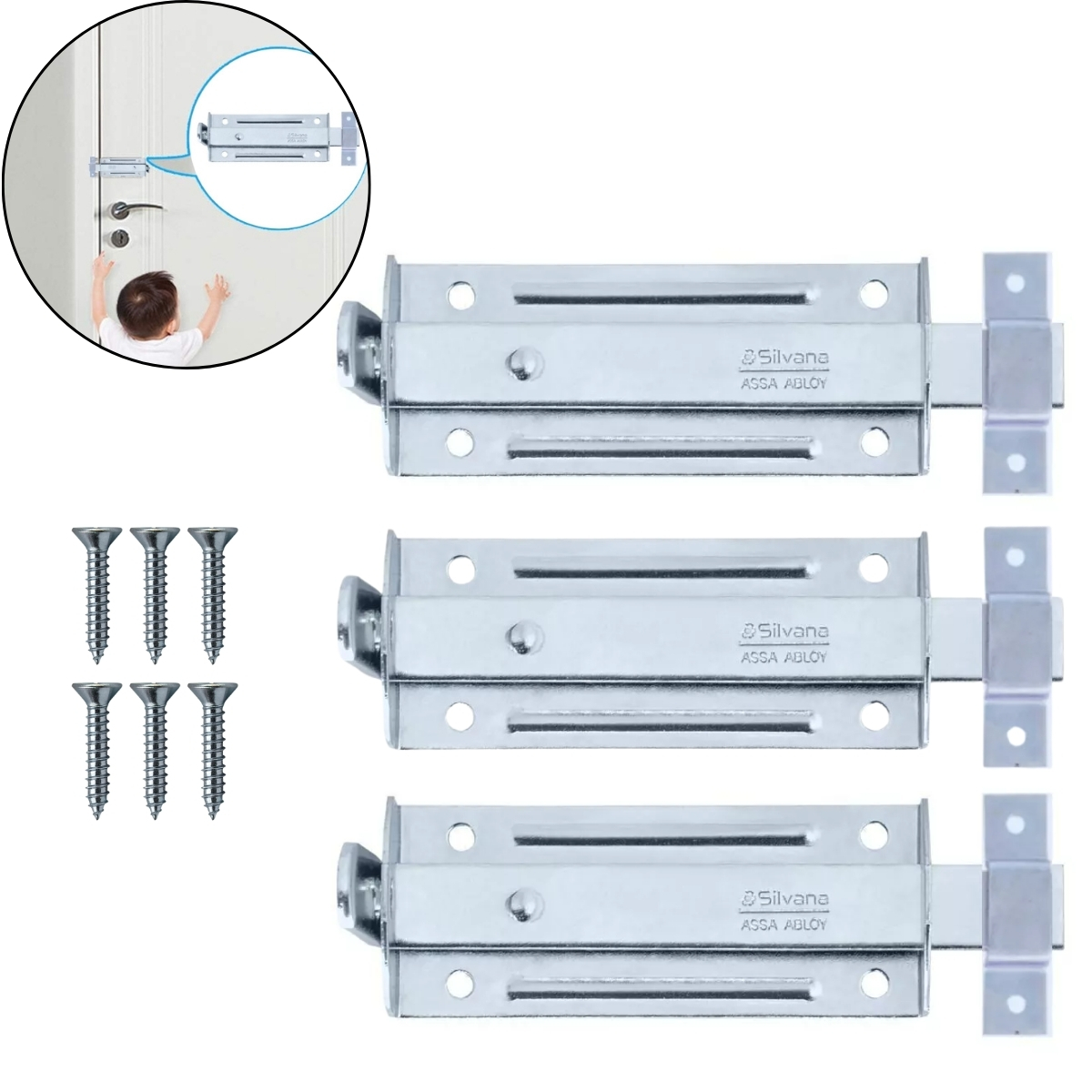 Ferrolho Trinco Tarjeta Fecho Chato Para Porta Janela Portão 5,5cm Zincado | Silvana | Kit 03 Un