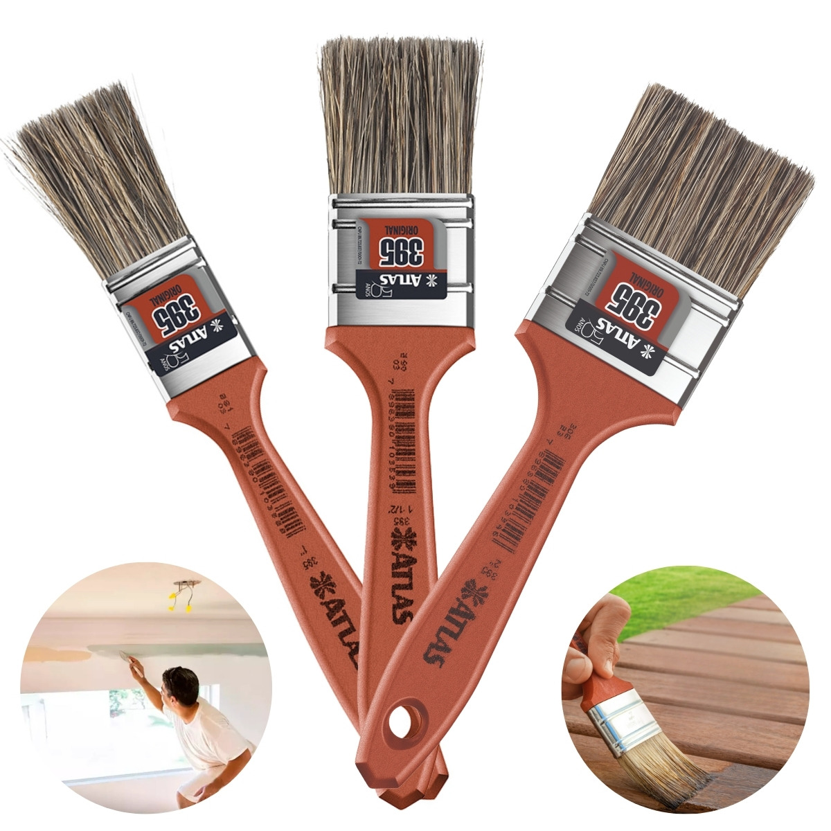 Kit Pincel Trincha Cerdas Gris Para Pintura Latéx E Acrílica 25mm, 38mm E 50mm