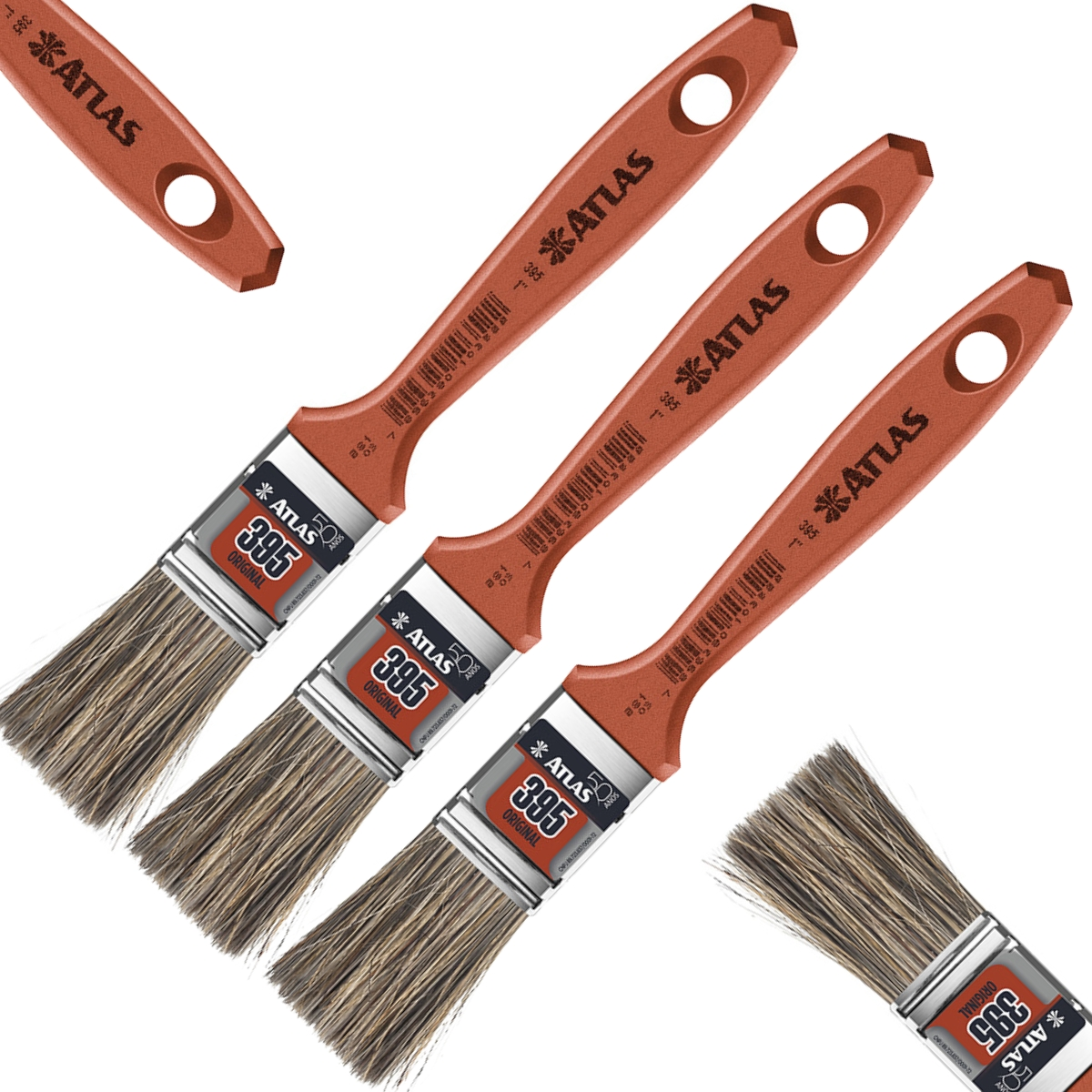 Pincel Trincha Média 25mm Cerdas Gris Para Pintura Latéx E Acrílica | Atlas | Kit 03 Un