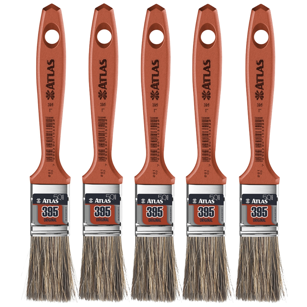 Pincel Trincha Média 25mm Cerdas Gris Para Pintura Latéx E Acrílica | Atlas | Kit 05 Un