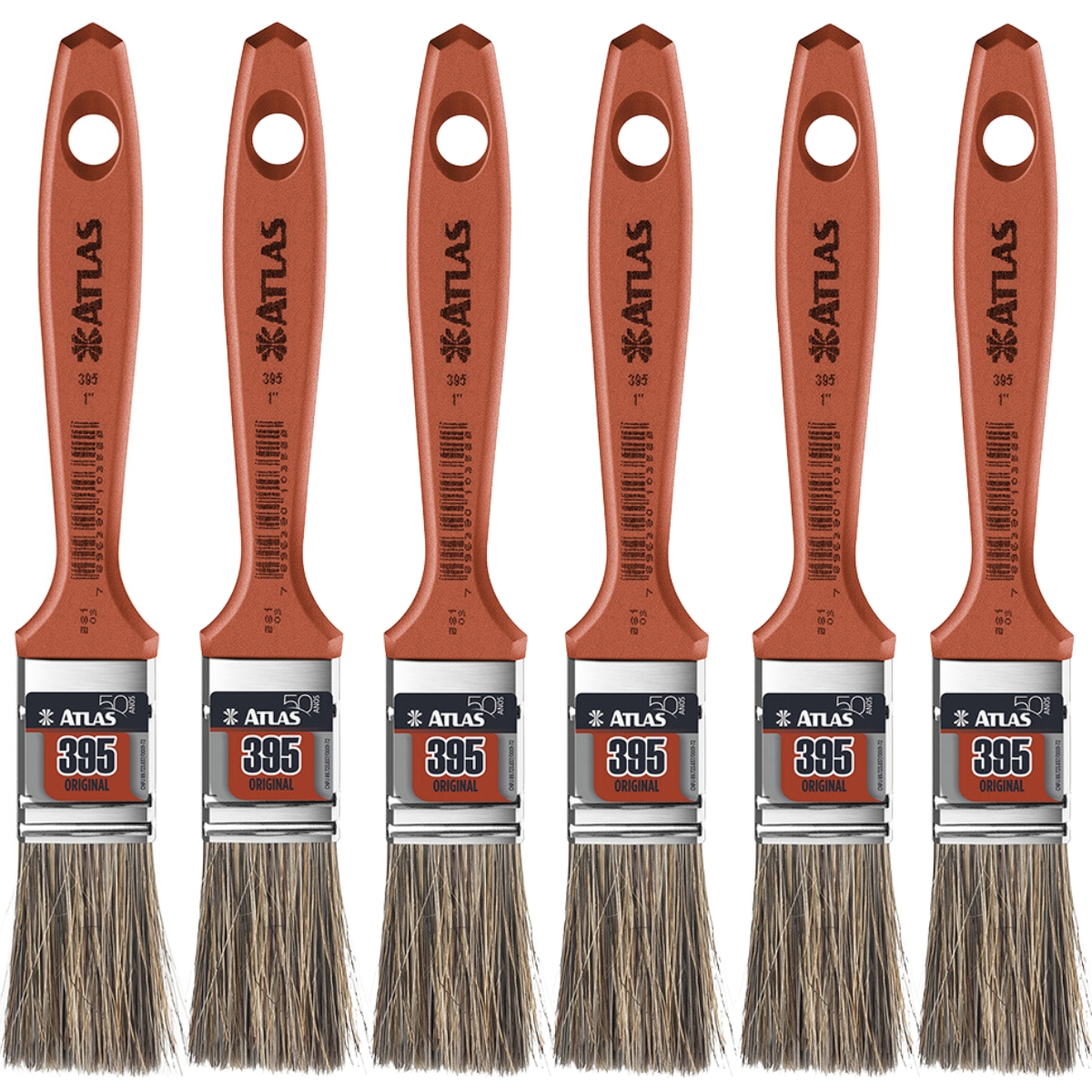 Pincel Trincha Média 25mm Cerdas Gris Para Pintura Latéx E Acrílica | Atlas | Kit 06 Un