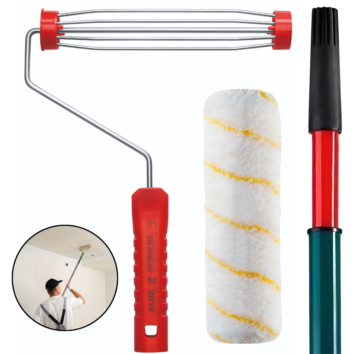 Rolo De Pintura 23cm Lã Microfibra + Suporte Garfo Gaiola Sem Rosca + Cabo Extensor Prolongador 2m