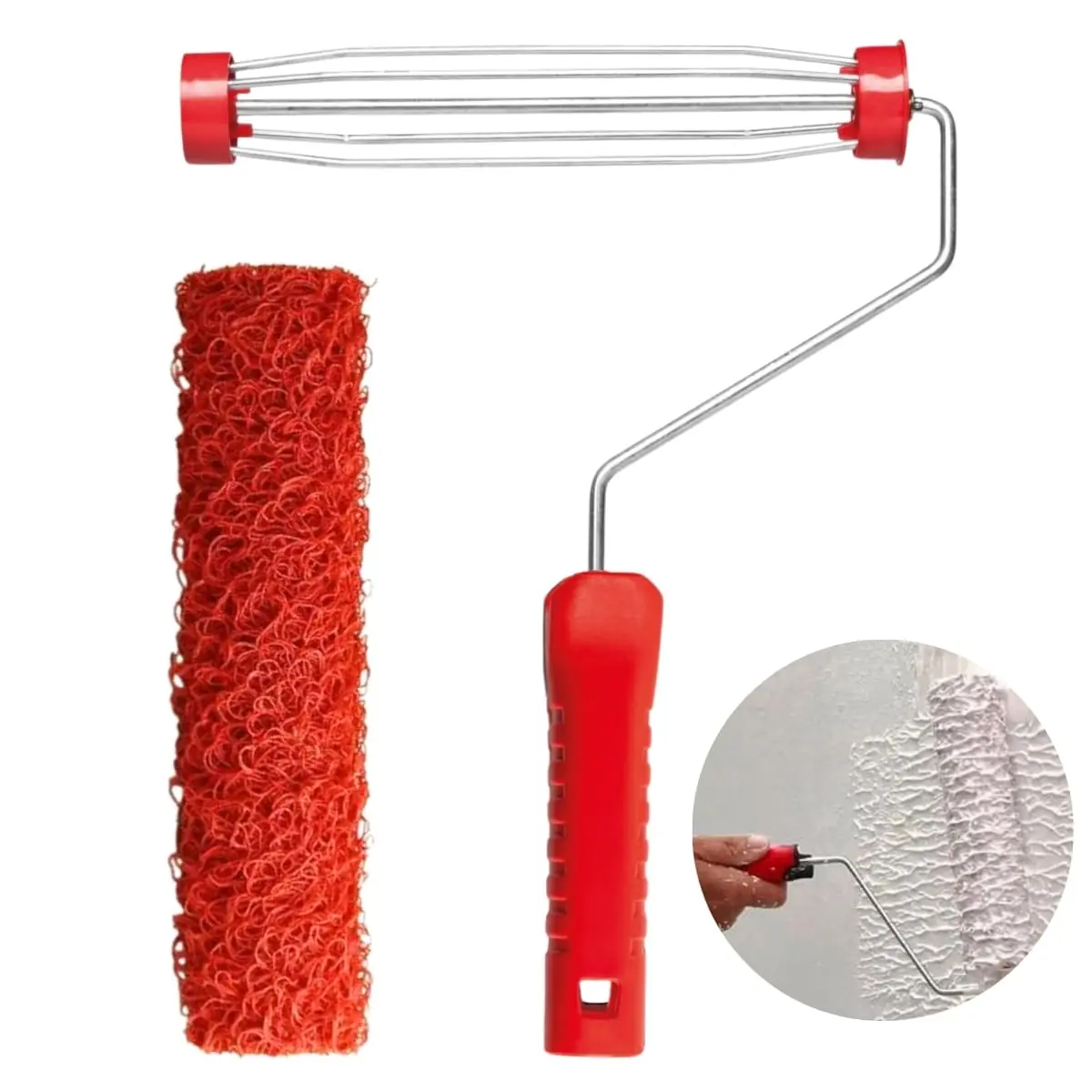 Rolo Para Textura Pintura Cabelo De Anjo 23cm Efeito Rústico + Suporte Garfo Gaiola