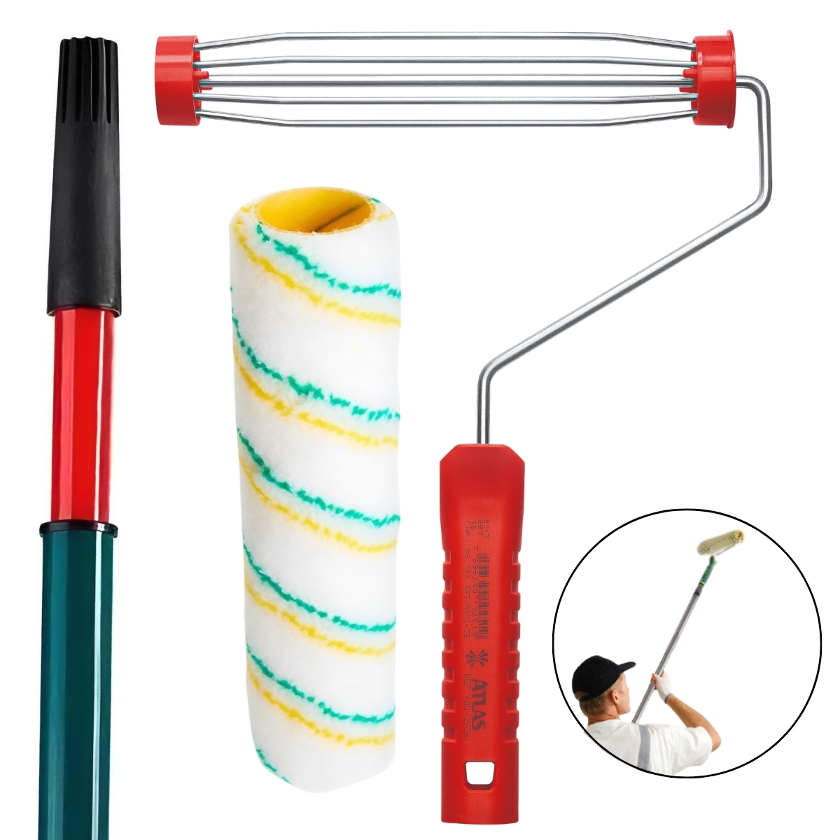Suporte Garfo 23cm Sem Rosca + Rolo De Pintura Poliamida Lã Baixa + Cabo Extensor 2m