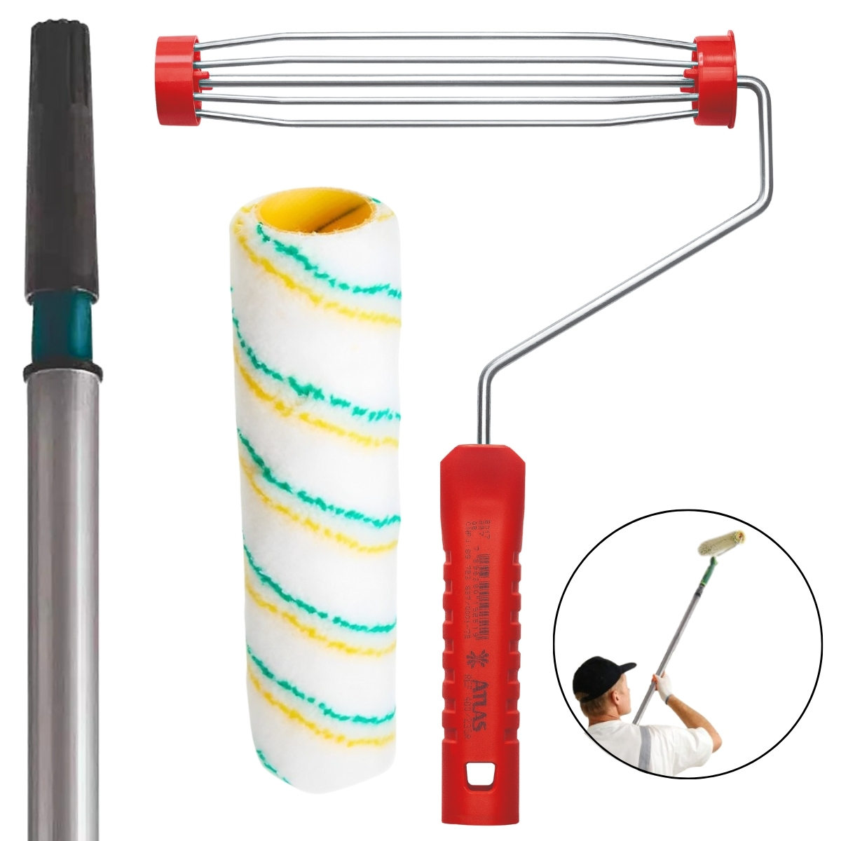 Suporte Garfo 23cm Sem Rosca + Rolo De Pintura Poliamida Lã Baixa + Cabo Extensor 3m