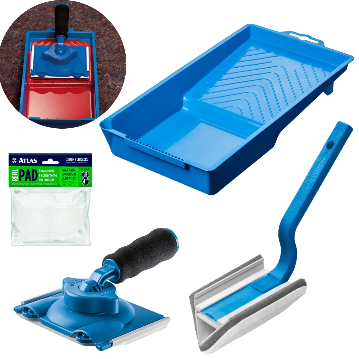Pad Para Pintura Recorte Cantos Rodapés 360° + Pad 90° + Refil De Pad + Bandeja Pequena 250ml