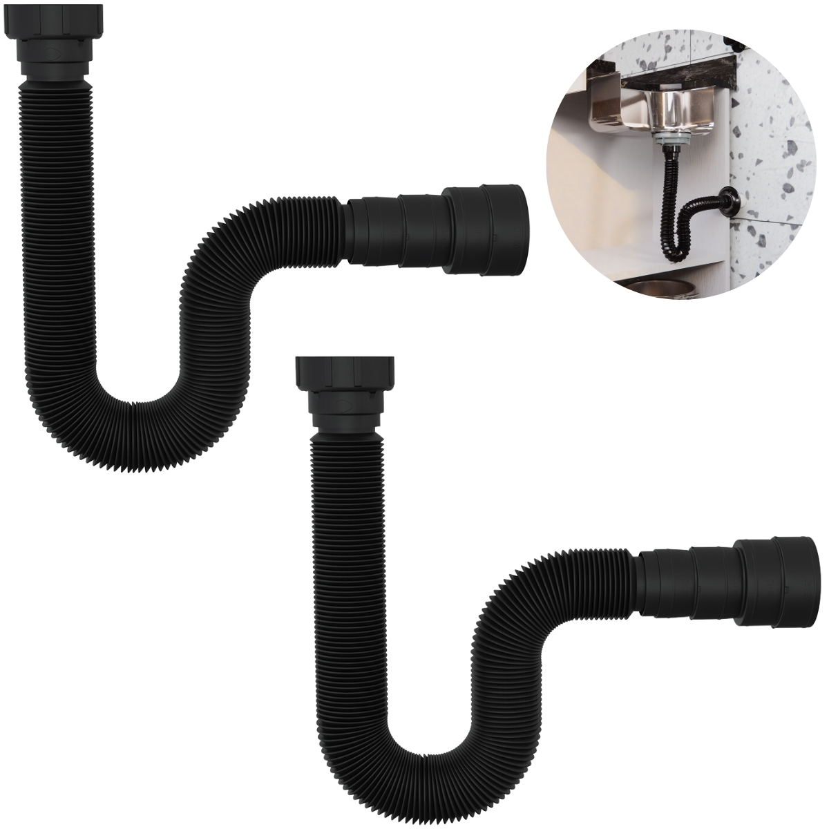 Sifão Sanfonado Universal 73cm Preto | Valeplast | 02 Un