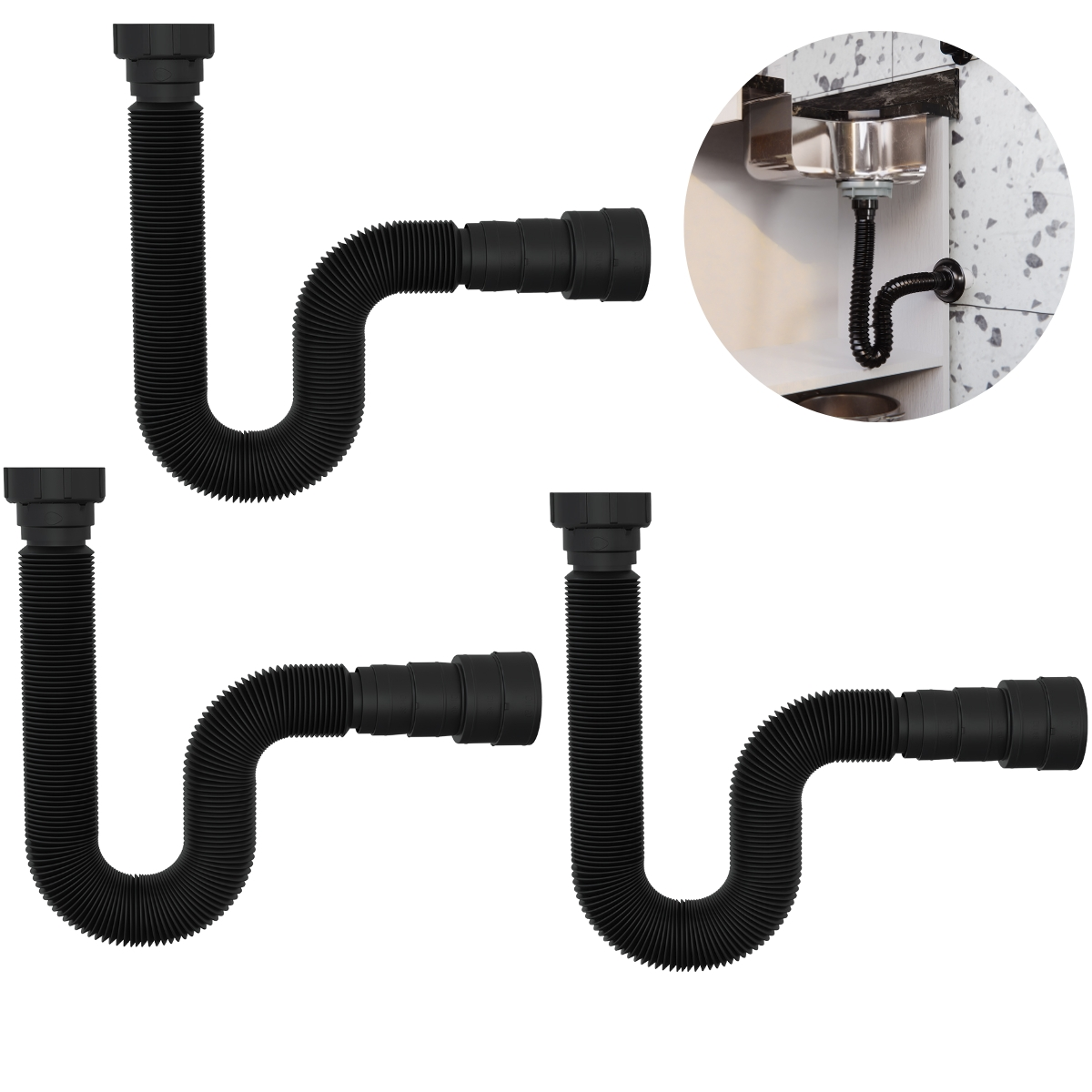 Sifão Sanfonado Universal 73cm Preto | Valeplast | 03 Un